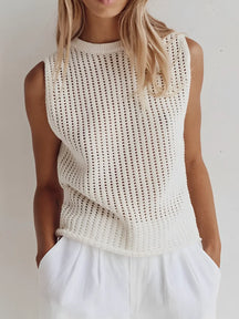 Blusa Feminina Regata Vintage com Detalhes Vazados - Malie