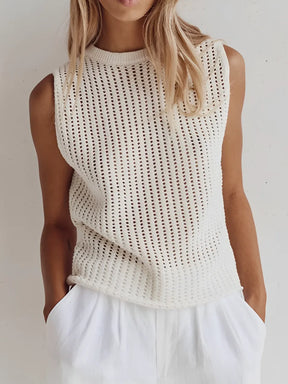 Blusa Feminina Regata Vintage com Detalhes Vazados - Malie