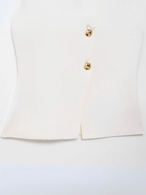 Conjunto Feminino Alfaiataria com Colete de Botões e Saia Longa em Camadas Plissada - Mirella