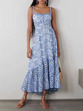 Vestido Feminino Midi de Laise com Babados e Elástico nas Costas - Marina