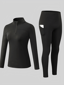 Conjunto Térmico com Blusa Manga Longa de Zíper e Legging Funcional com Bolso - Inara