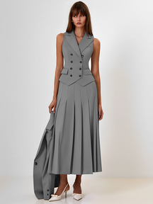Conjunto Feminino de Alfaiataria com  Colete Clássico e Saia Midi Plissada - Lizandra