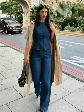 Colete Feminino Jeans Acinturado com Botões Retrô – Larissa