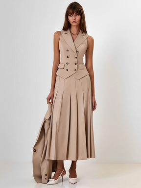 Conjunto Feminino de Alfaiataria com  Colete Clássico e Saia Midi Plissada - Lizandra
