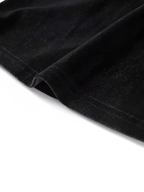 Macacão Feminino de Renda com Lantejoulas Ombreira e Punhos de Plumas e Calça Flare de Veludo - Noir