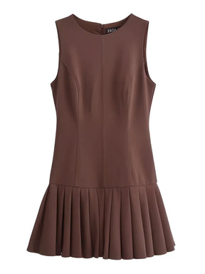 Vestido Feminino Curto com Decote Redondo e Barra Plissada - Melissa