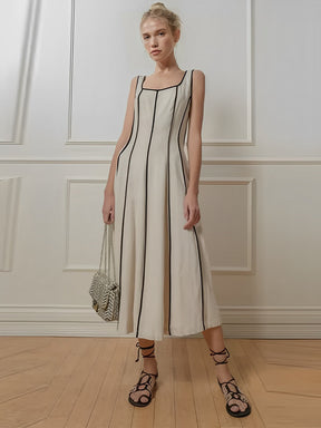 Vestido Feminino Midi com Decote Canoa e Listras em Relevo - Ariadne
