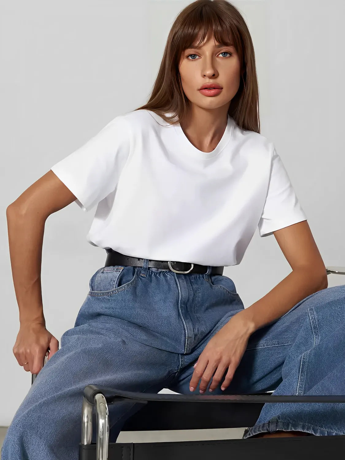 Blusa Feminina Básica de Algodão Manga Curta Decote Redondo - Cibele
