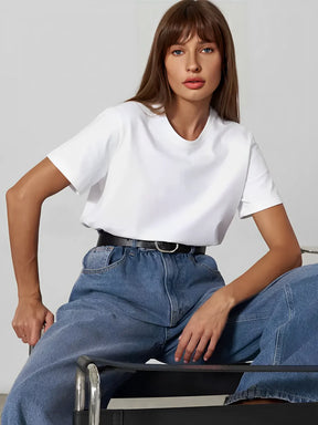 Blusa Feminina Básica de Algodão Manga Curta Decote Redondo - Cibele