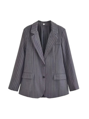 Blazer Feminino Oversized Riscas de Giz com Botões - Francine