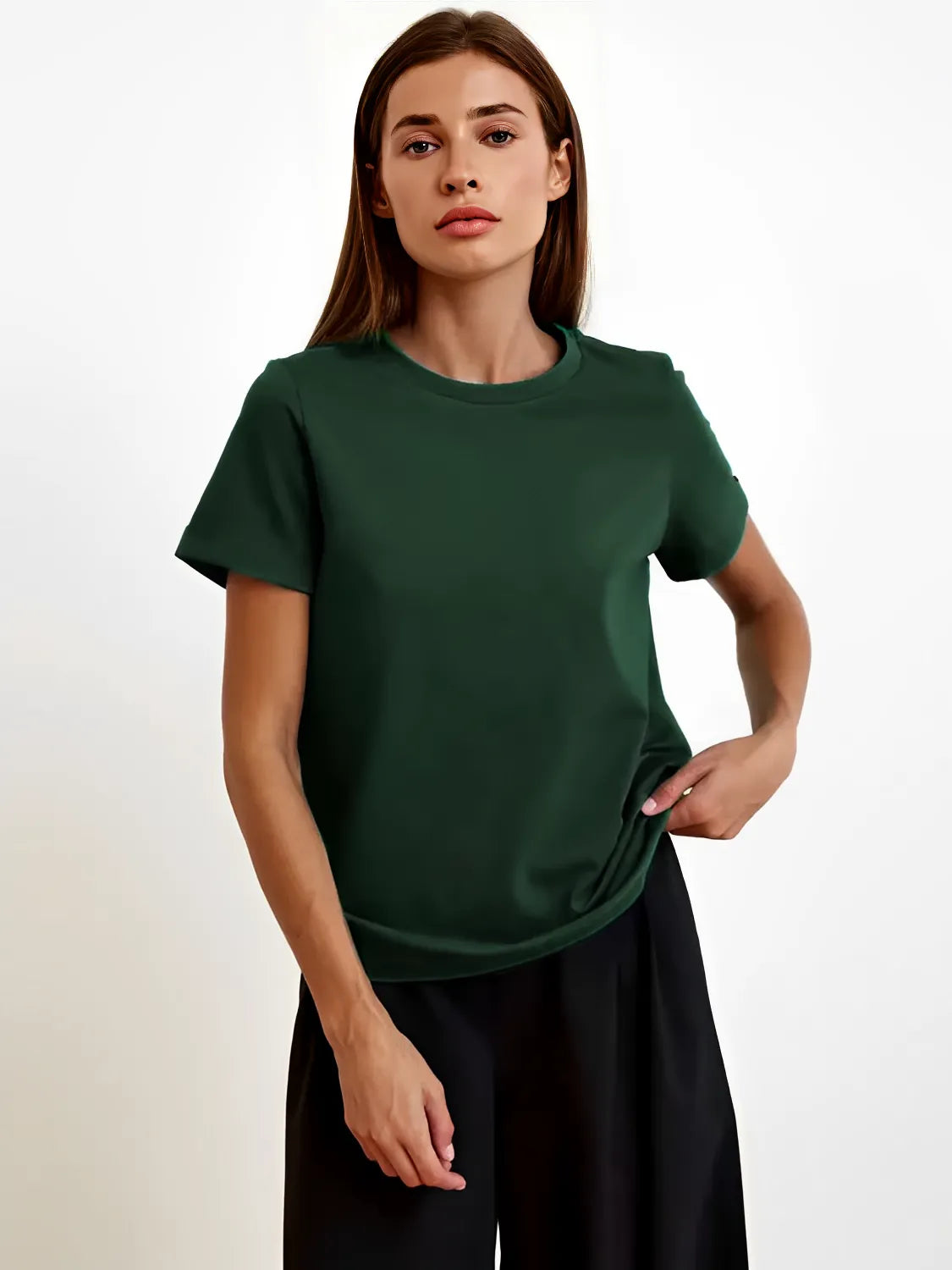 Blusa Feminina Básica de Algodão Manga Curta Decote Redondo - Cibele