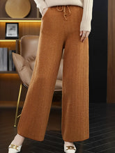 Calça Feminina Wide de Lã Texturizada com Cadarço na Cintura - Hellen