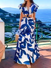 Vestido Feminino Longo Estampado Detalhes Vazados Mangas Borboleta - Afrodite