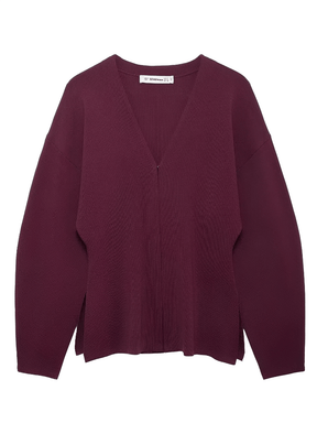 Conjunto Feminino de Tricô com Suéter Gola V e Saia Reta com Cintura Elástica - Viviene