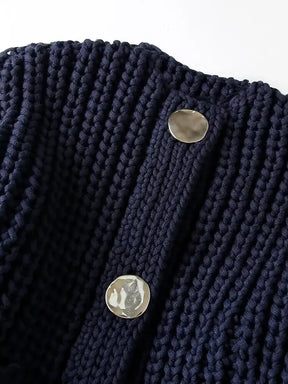 Cardigan Feminino de Tricô Ponto Grosso com Botões e Bolsos - Seraphine