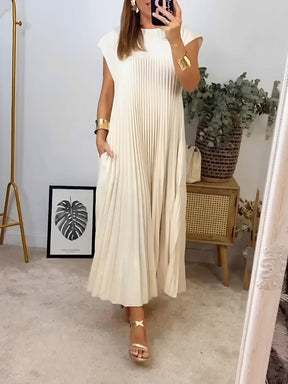 Vestido Feminino Longo Plissado Soltinho com Mangas Curtas - Diana