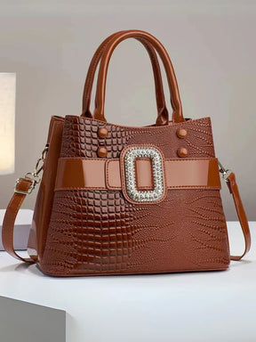 Bolsa Feminina de Ombro em Couro Brilhante com Textura Crocodilo - Tereza