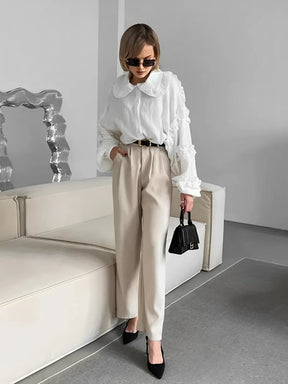 Camisa Feminina de Algodão com Babados nas Mangas e Gola - Chloe