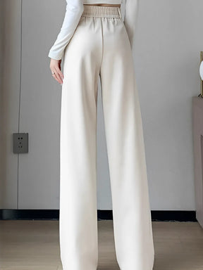 Calça Feminina Wide de Lã Batida com Cintura Alta de Elástico e Bolsos - Maysa.