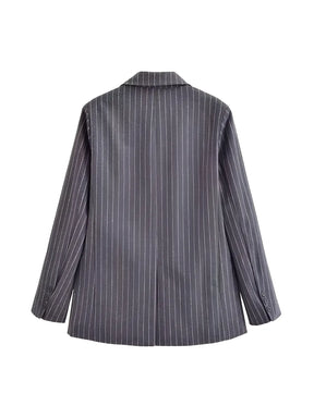 Blazer Feminino Oversized Riscas de Giz com Botões - Francine