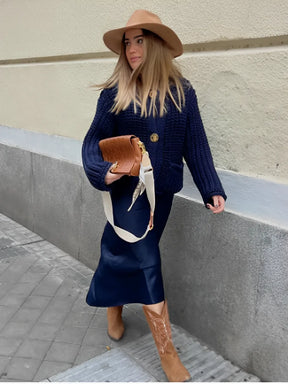 Cardigan Feminino de Tricô Ponto Grosso com Botões e Bolsos - Seraphine