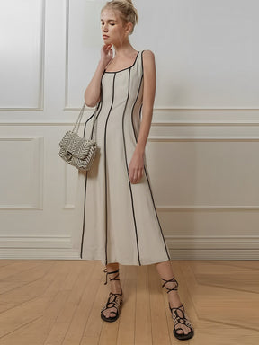 Vestido Feminino Midi com Decote Canoa e Listras em Relevo - Ariadne