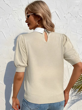 Blusa Feminina Gola Polo Bordada Mangas Bufantes - Laura