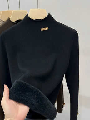 Suéter Feminino Peluciado de Algodão com Gola Alta e Textura Aconchegante - Nancy