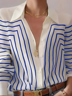 Camisa Feminina Elegante Listrada com Botões - Zaira