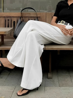 Calça Feminina Pantalona Branca Cintura Alta com Fecho e Zíper - Zoe