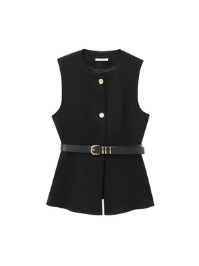 Blusa Feminina Regata Peplum com Botões e Cinto Ajustável - Cora