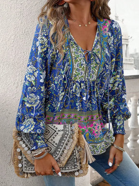 Blusa Feminina Boho Floral com Decote em V - Flora