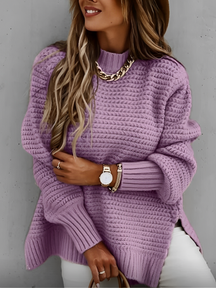 Suéter Feminino Mullet de Tricô Gola Alta e Mangas Bufantes - Aurora