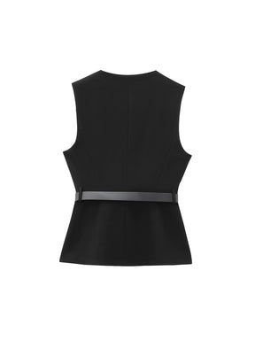 Blusa Feminina Regata Peplum com Botões e Cinto Ajustável - Cora