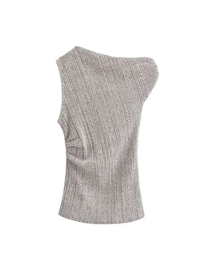 Conjunto Feminino Texturizado Blusa Ombro Caído e Calça Pantalona - Wendy