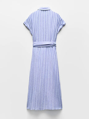 Vestido Feminino Chemise Midi em Linho com Abertura Frontal de Botões - Jessie