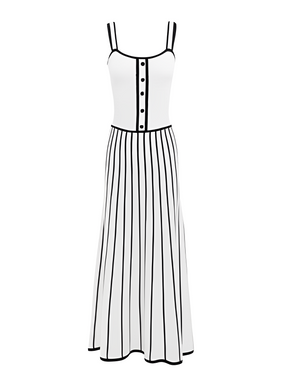 Vestido Feminino Midi Tricô Listrado Modelagem Evasê - Dandara