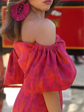 Conjunto Feminino Estampado com Blusa Ciganinha e Mangas Bufantes e Saia Lápis - Martina