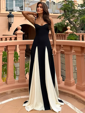 Vestido Feminino Longo Decote Coração Alças Finas Corpete Ajustado - Celine