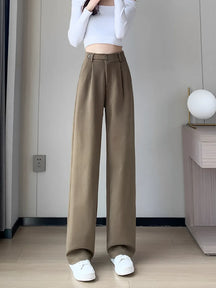 Calça Feminina Wide de Lã Batida com Cintura Alta de Elástico e Bolsos - Maysa.