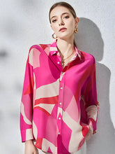 Camisa Feminina Estampada Elegante Rosa com Gola Polo e Botões - Rayra