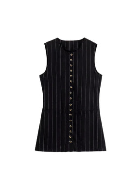 Blusa Feminina Risca de Giz com Botões e Amarração nas Costas - Cecília