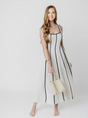 Vestido Feminino Midi com Decote Canoa e Listras em Relevo - Ariadne