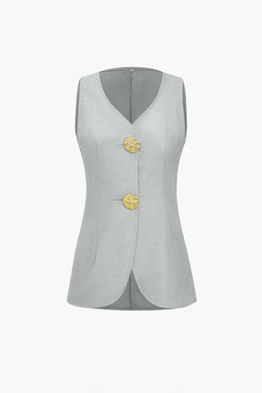Conjunto Feminino de Alfaiataria com Colete Acinturado de Botões Maxi e Calça Reta com Fenda - Brenda