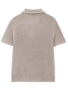 Conjunto Feminino de Tricô  com Blusa Gola Polo e Fechamento em  Botões com Calça Wide Leg - Calista