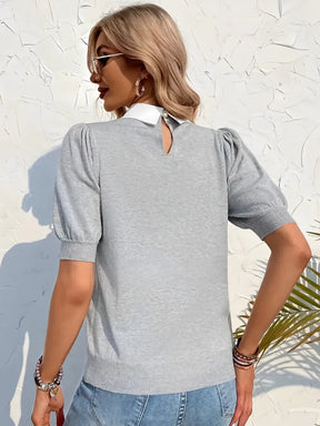 Blusa Feminina Gola Polo Bordada Mangas Bufantes - Laura