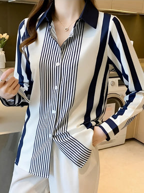 Camisa Feminina Listrada Elegante Casual - Rachel