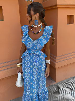Vestido Feminino Longo Laise Recortes na Cintura e Babados - Catarina