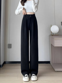 Calça Feminina Wide de Lã Batida com Cintura Alta de Elástico e Bolsos - Maysa.
