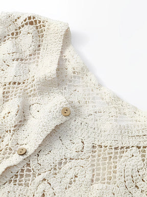 Camisa Feminina de Crochê com Abertura Frontal e Mangas Longas - Alice